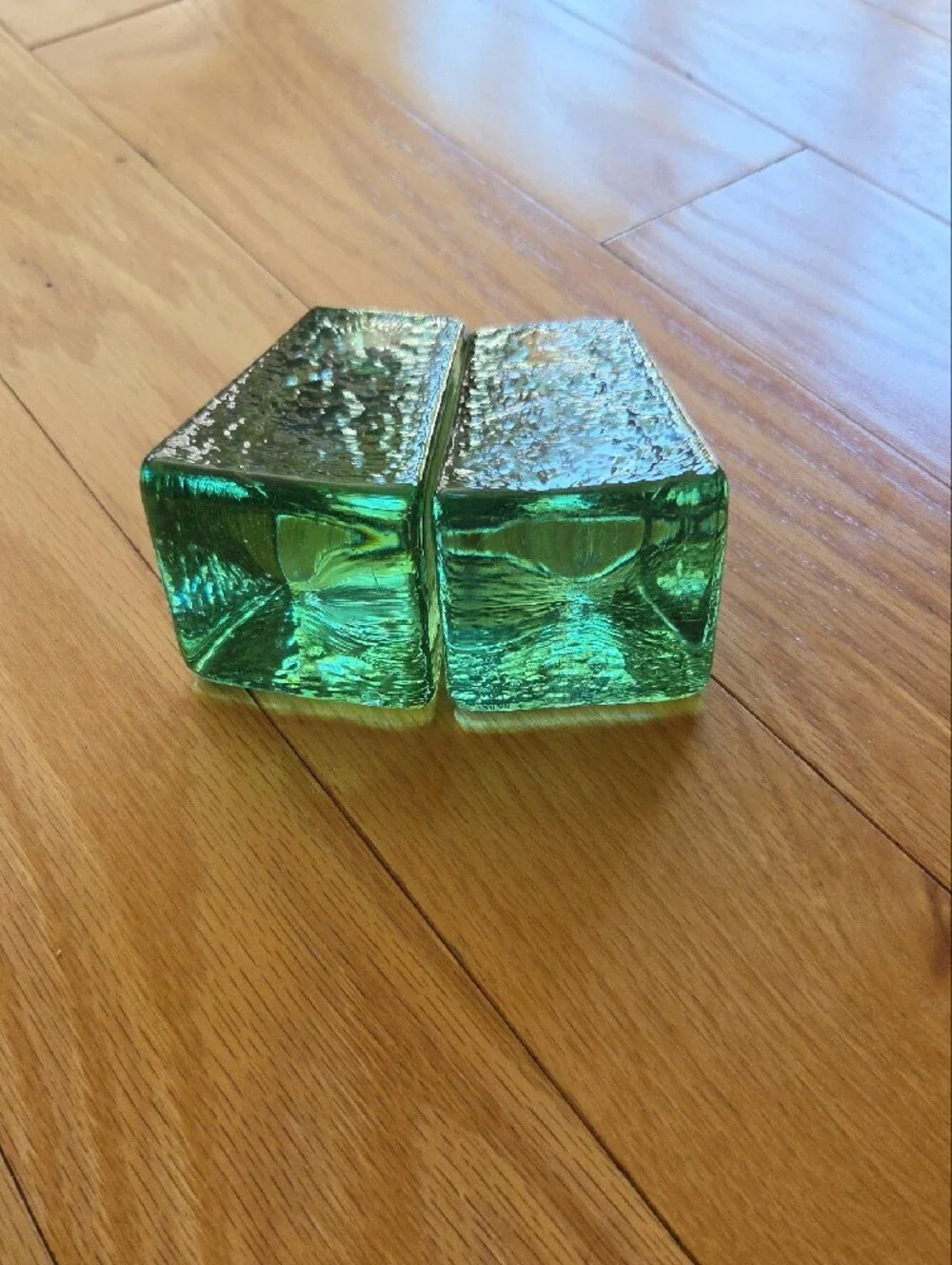 Fire and Light Signed Green Glass Taper Candle Holders - Pair